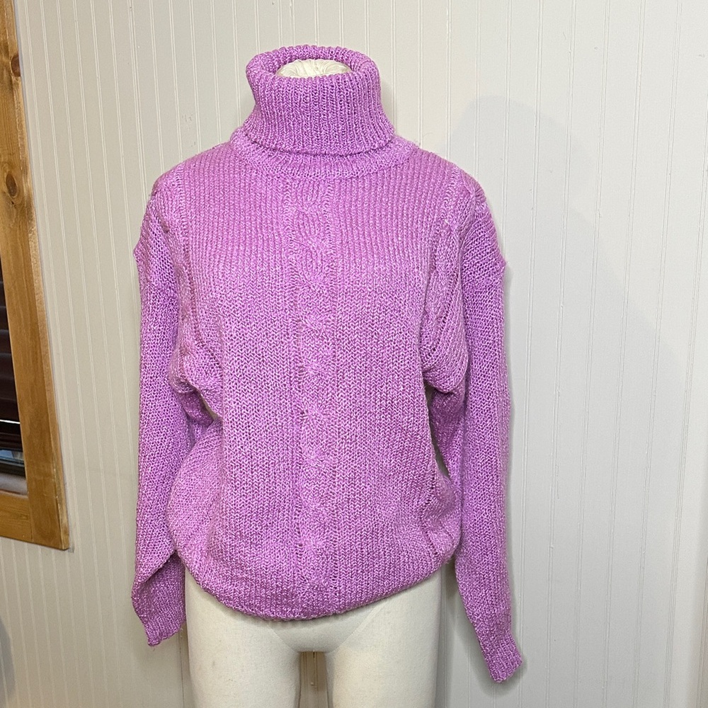 Vintage Bristol Court Lilac Purple Knit Turtleneck Sweater 100% Acrylic